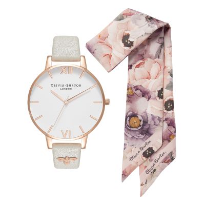 Olivia Burton 3D Bee Embellished Strap Watch with Watercolour Scarf